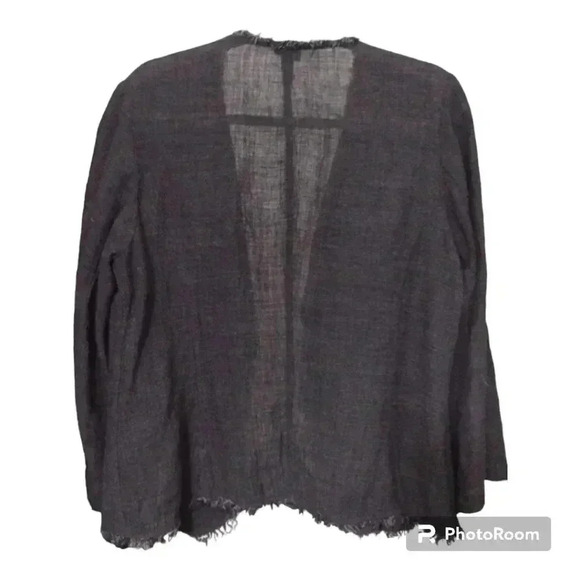Eileen Fisher Black Open Front Fringe Hem Linen Cardigan Sweater Womans - Picture 2 of 5